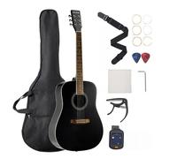 VEVOR Guitare Acoustique Dreadnought 6 Cordes, 103 cm, Table en Épicéa Massif Noir, Fond en Acajou, Touche Palissandre, avec Sac à Dos Portable, Accordeur, Sangle, Médiators, Capodastre, pour Adultes