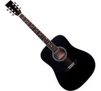 Guitare Acoustique Dreadnought Folk Blues de Gaucher 20 Frettes 6 Cordes Noir