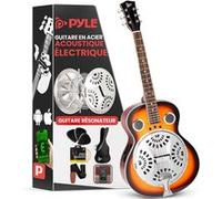 Pyle Guitare - Guitare Electro Acoustique Résophonique, Résonateur Traditionnel à Manche Rond Taille Réelle, Préamplificateur Intégré, Blanc