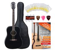 Guitare Acoustique Folk 6 Cordes Acier 20 Frettes Dreadnought Noir Set Housse