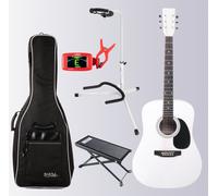 Guitare Acoustique Folk Blues Dreadnought 20 Blanc Set Accordeur Housse Statif