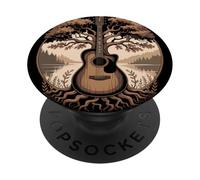 Guitare Acoustique Fusion Arbre Lac Forêt Musique Nature PopSockets PopGrip Adhésif