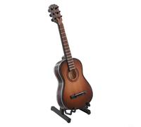 Guitare acoustique miniature avec support, réplique en bois réaliste de 15 cm avec cordes et chevilles d'accordage, décoration musicale compacte pour la maison et le bureau, marron (café)