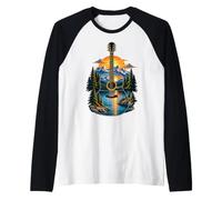 Guitare Acoustique Montagne Lac Coucher de Soleil Forêt Oeuvre Manche Raglan