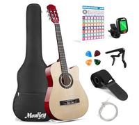 Guitare acoustique Moukey 38" pour débutants, enfants, jeunes et adultes, kit de guitare à pan coupé avec affiche d'accords, sac, accordeur, médiators, cordes en nylon, capodastre et sangle - Naturel