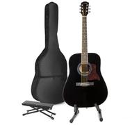 MAX SoloJam Guitare acoustique occidentale avec support de guitare et repose-pieds - Noir