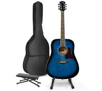 Guitare acoustique occidentale MAX SoloJam - Bleu avec support et repose-pied