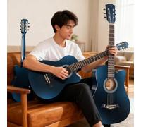 Guitare Acoustique Pour Débutants De 104 Cm (41 Pouces), Guitare Classique Électro-acoustique À Cordes En Nylon Avec Pan Coupé Livrée Avec Une Housse Et Tous Les Accessoires.(Blue)