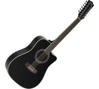 Guitare acoustique Rocktile 12 cordes Dreadnought Cutaway Noire Épicéa Acajou