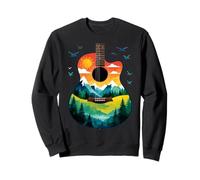 Guitare avec Paysage de Montagne au Coucher du Soleil Sweatshirt