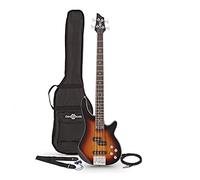 Guitare Basse Electrique 4 Cordes avec Housse de transport et Câble - Chicago Sunburst
