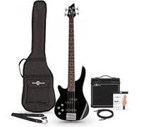 Guitare Basse pour Gaucher Chicago + Pack Ampli 15 W par Gear4music, Noir