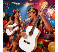 Guitare Classique Brillante Kit De Guitare Acoustique Pour Débutant Pour Débutants, Adultes Et Adolescents Avec Housse, Accordeur, Sangle, Cordes Et Médiators(Kaki)