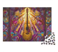 Guitare Classique Puzzle 1000 Pièces Adultes Vitrail Puzzle en Bois DIY Cadeau Amusement Collection d'art pour L'accrocher Une Fois L'assemblage Terminé Multi-Colour 1000pcs (75x50cm)