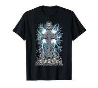 Guitare Crowned Skull Cross Lightning Heavy Rock T-Shirt