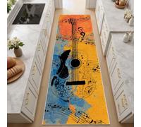 Guitare d'art Géométrique Peinte Tapis Couloir Long 120x360 cm Tapis Antidérapant Lavable, à Poils Courts, Partition Abstraite Paillasson Interieur Entree pour Couloir, Chambre à Coucher, Salon