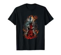 Guitare électrique Band Rock rouge flammes feu et fumée T-Shirt