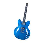 Guitare Électrique Blues Double Pan Coupé Bleu Métallisé Corps Semi-creux En Érable Tête Ronde Guitare Électrique Débutants