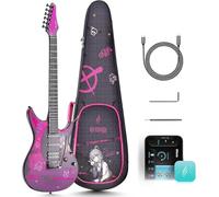 Guitare électrique Inspire 99,1 cm en fibre de carbone avec haut-parleur sans fil 15 W, 20 tonalités distinctes, préréglages intégrés, câble de charge, clé de réglage et sac de transport