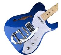 Guitare électrique Jazz personnalisée à 6 cordes, corps semi-creux, finition brillante, crème de construction Tremelo, couleur bleu