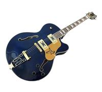 Guitare électrique Jazz personnalisée Semi-creuse et double trous F (bleu marine), touche en palissandre, accessoires dorés