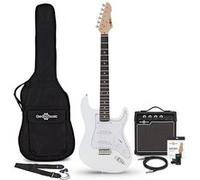 Guitare Électrique LA, Blanc, Ampli de Guitare 10 W & Pack d'Accessoires Blanc