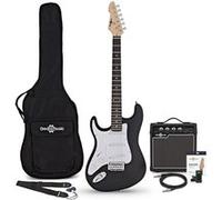 Guitare Électrique LA Gaucher, Noir, Ampli de Guitare 10 W & Pack d'Accessoires Noir