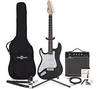 Guitare Électrique LA pour Gaucher, Noir, Ampli de Guitare 15 W & Pack Complet d'Accessoires