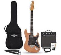 Guitare Électrique LA Select par Gear4music, Natural, Ampli Guitare de 15 W & Pack d'Accessoires Naturel