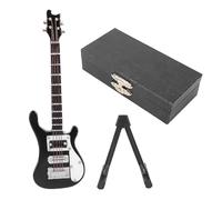 Guitare électrique miniature en bois avec support et étui, mini modèle de guitare miniature ornement pour maison de poupée miniature (noir)