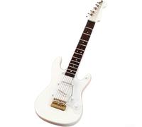 Guitare électrique miniature en bois de 14 cm avec étui de support - Réplique non jouable pour affichage de bureau, décoration de salle de musique, noir (blanc)