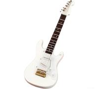 Guitare électrique miniature en bois de 14 cm avec support et étui doublé de velours, instrument de collection non jouable pour la décoration de la maison ou de la salle de musique (blanc)
