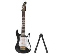 Guitare électrique miniature en bois de 5,5 pouces - Modèle de guitare - Écran - Instrument de musique miniature - Maison de poupée - Décoration (noir)