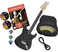 Rocktile Pro ST60-BK Guitare Électrique All Black Set avec Accessoires - Corps Acajou, Humbucker & Single-Coil Pickups, inclu Set d’accessoires - Set idéal pour débutants et avancés