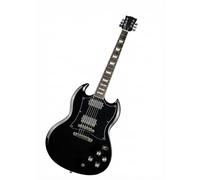 Guitare électrique noire à double pan coupé, corps en acajou, instrument professionnel 6 cordes for rock et métal(Trapezoid Inlay - Vintage)