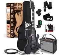 Pyle Guitare Electrique Heavy Metal EG Fire avec Kit Amplificateur-Guitare- Instrument Taille Complète avec Ampli de Pratique & Accessoires, Noir Mat