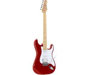 Guitare électrique Woodbrass ST100 Rouge - Guitare polyvalente idéale pour débuter - Corps forme ST Tilleul Américain Touche érable - Style rock, pop, funk, country, hard, metal