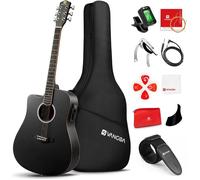 Guitare électro-acoustique 4/4 pour gaucher - 104,1 cm égaliseur 4 bandes - Kit débutant - Noir