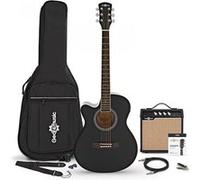 Guitare Électro-Acoustique Gaucher à Pan Coupé, Noire avec pack Ampli Acoustique 15 W et Accessoires