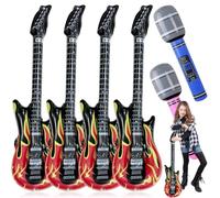 Guitare Gonflable, 4 pièces Guitare Gonflable Rock Adulte + 2 pièces Microphone Gonflable, 100cm Accessoires de Guitare gonflables, Instruments gonflables