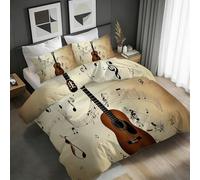 Guitare Housse de Couette 140x200 Symboles Musicaux Vintage Parure de lit Réversible Microfibre Ensemble de Literie 1 Personne 3 pièces avec Fermeture Éclair et 2 Taies d'oreiller 65x65 1H196