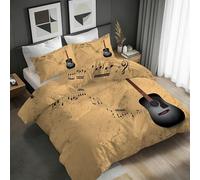 Guitare Housse de Couette 200x200 Symboles Musicaux Vintage Parure de lit Réversible Microfibre Ensemble de Literie 2 Personnes 3 pièces avec Fermeture Éclair et 2 Taies d'oreiller 65x65 1H393