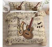 Guitare Housse de Couette 200x200 ThèMe Musical 3 Piè Parure de Lit Microfibre avec Fermeture Éclair, Parure de Couette avec 2 Taie Oreillers 65x65cm F1210