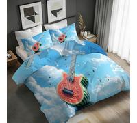 Guitare Housse de Couette 240x260 Symboles Musicaux Intéressants Parure de lit Réversible Microfibre Ensemble de Literie 2 Personnes 3 pièces avec Fermeture Éclair et 2 Taies d'oreiller 65x65 1H171