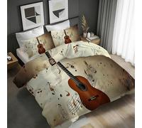 Guitare Housse de Couette 240x260 Symboles Musicaux Vintage Parure de lit Réversible Microfibre Ensemble de Literie 2 Personnes 3 pièces avec Fermeture Éclair et 2 Taies d'oreiller 65x65 1H387