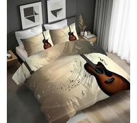 Guitare Housse de Couette 240x260 Symboles Musicaux Vintage Parure de lit Réversible Microfibre Ensemble de Literie 2 Personnes 3 pièces avec Fermeture Éclair et 2 Taies d'oreiller 65x65 1H391