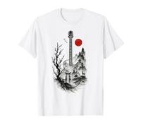 Guitare Japonaise Paysage Encre Art Cherry Blossom Music Lover T-Shirt