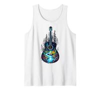 Guitare Lake Reflections Forest Pine Tree Moon Camp Guitarist Débardeur