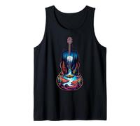 Guitare Lake Reflections Forest Pine Tree Moon Camp Guitarist Débardeur