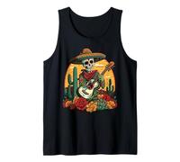 Guitare mexicaine Fiesta Squelette Cactus Floral Cinco De Mayo Débardeur